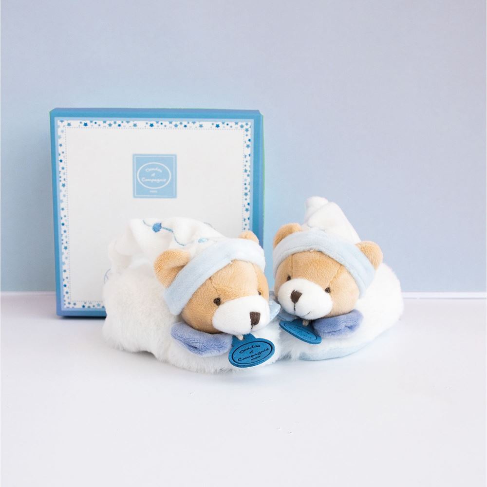 Doudou et Compagnie - Baby Boys White and Blue Lamb Booties With Rattles -  White, Blue : Toys & Games 