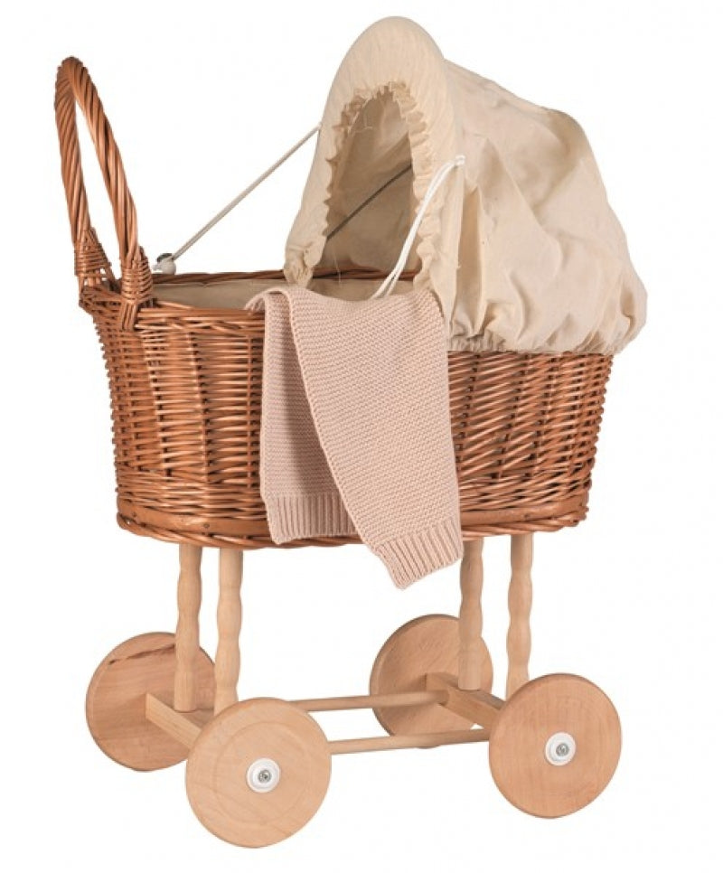 Egmont Toys Wicker Pram with Eggshell Knitted Bedding