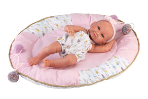 Llorens 15.7" Anatomically-Correct Newborn Doll Estefania with Portable Baby Bed