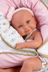 Llorens 15.7" Anatomically-Correct Newborn Doll Estefania with Portable Baby Bed