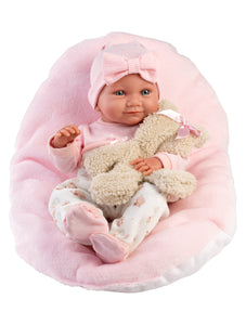 Llorens 15.7" Anatomically-Correct Newborn Doll Sienna with Cushion and Teddy