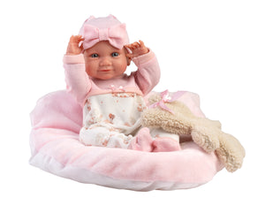 Llorens 15.7" Anatomically-Correct Newborn Doll Sienna with Cushion and Teddy