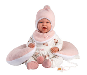 Llorens 16.5" Soft Body Laughing Newborn Doll Mackenzie with Cushion