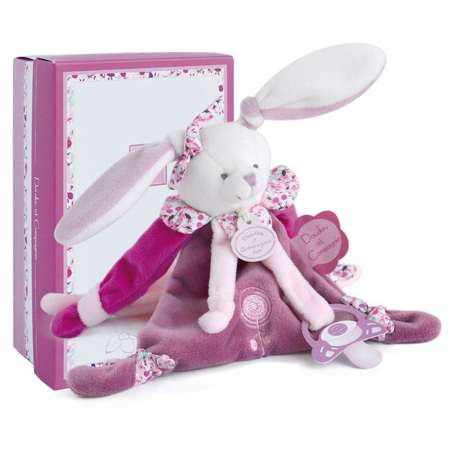 Doudou et Compagnie Star Pink Bunny Plush Pacifier Holder – Hotaling